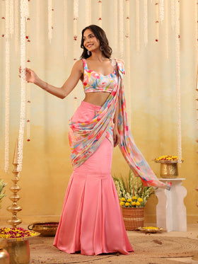 Pastel Tulip Embellished Draped Saree