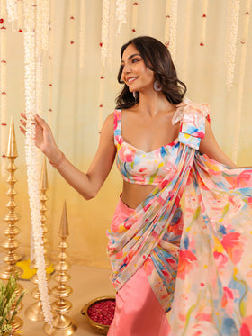 Pastel Tulip Embellished Draped Saree
