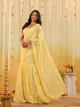 Butter Yellow Embellished Draped Saree