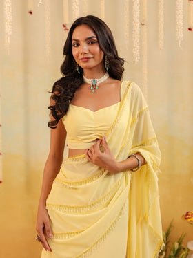 Butter Yellow Embellished Draped Saree