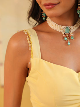 Butter Yellow Embellished Draped Saree