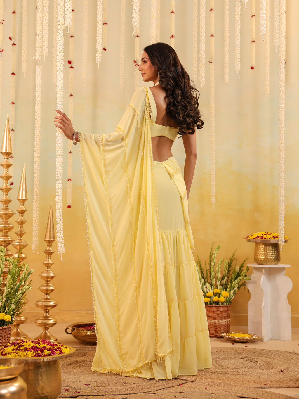 Butter Yellow Embellished Draped Saree