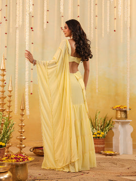 Butter Yellow Embellished Draped Saree