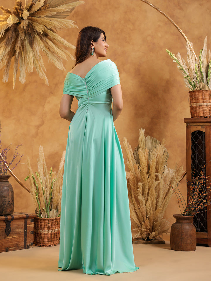 Mint Twist Front Off Shoulder Gown