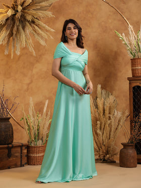 Mint Twist Front Off Shoulder Gown