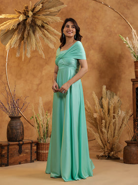 Mint Twist Front Off Shoulder Gown
