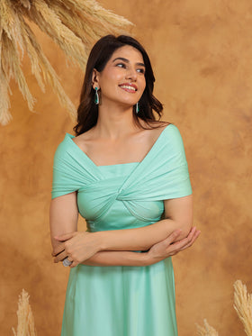 Mint Twist Front Off Shoulder Gown