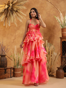 Sunset Sorbet Ruffle Gown