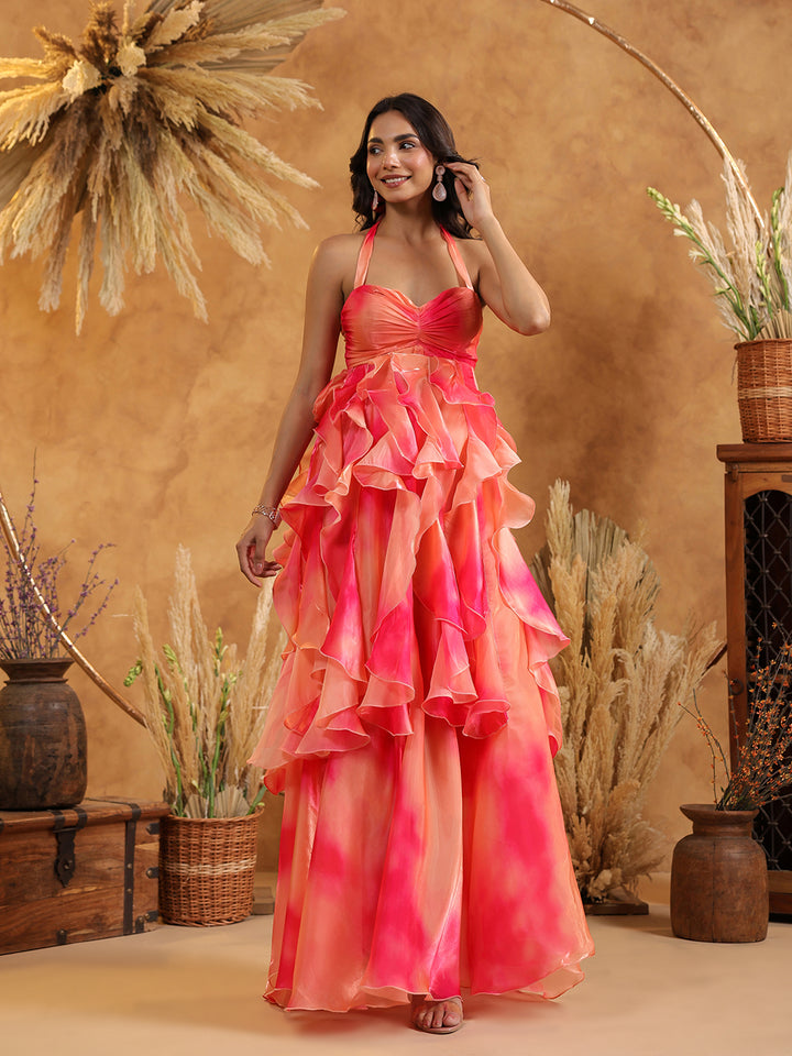 Sunset Sorbet Ruffle Gown