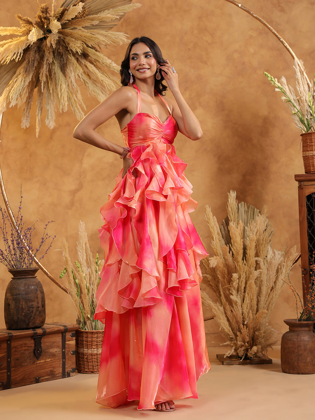 Sunset Sorbet Ruffle Gown
