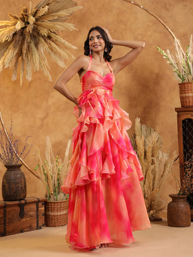 Sunset Sorbet Ruffle Gown