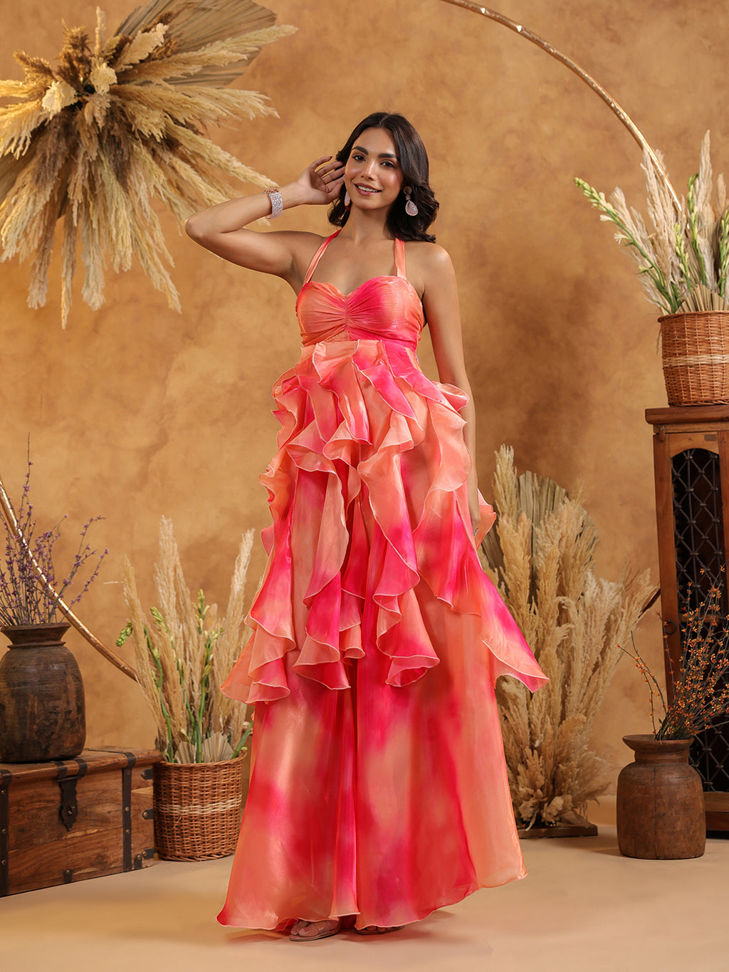 Sunset Sorbet Ruffle Gown