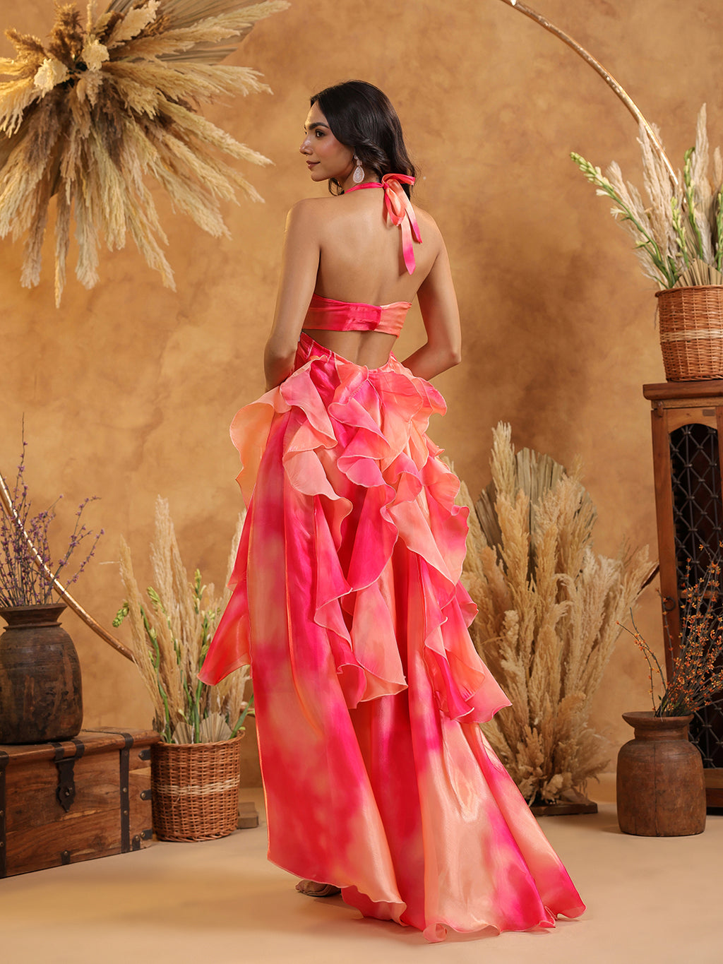 Sunset Sorbet Ruffle Gown