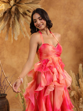 Sunset Sorbet Ruffle Gown