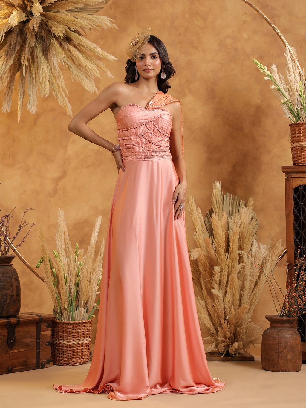 Enchanted Peach Drape Gown