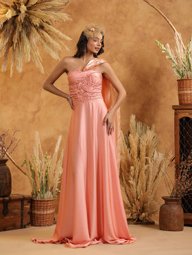 Enchanted Peach Drape Gown