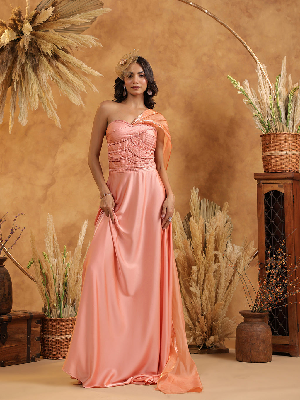 Enchanted Peach Drape Gown