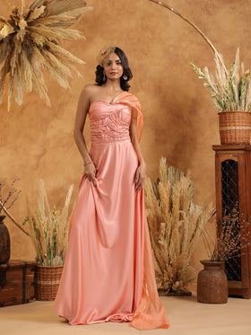 Enchanted Peach Drape Gown