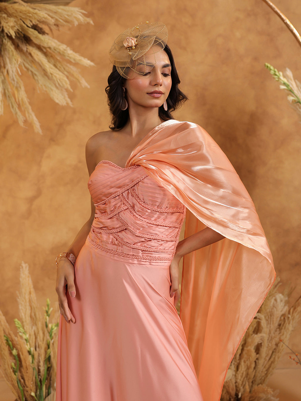 Enchanted Peach Drape Gown