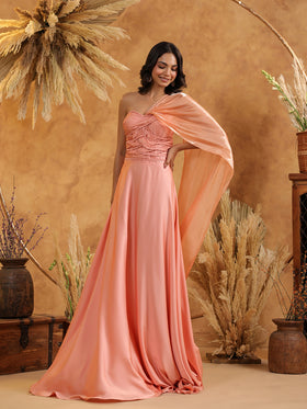 Enchanted Peach Drape Gown