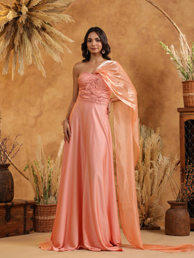 Enchanted Peach Drape Gown
