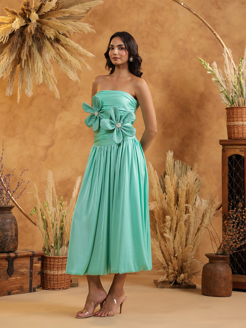 Mint Floral Midi Dress