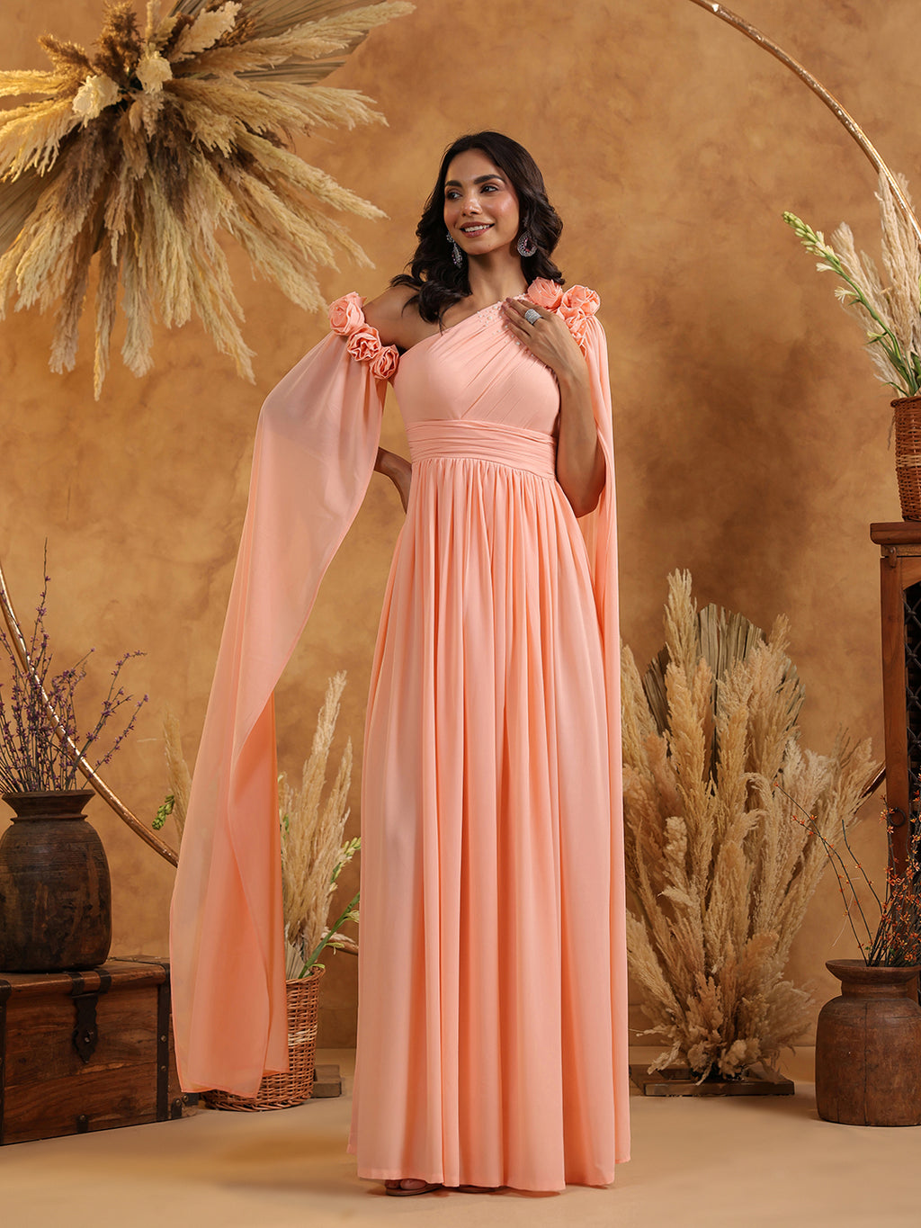 Peach Blossom Cape Gown