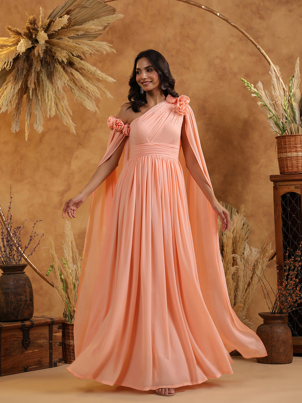 Peach Blossom Cape Gown