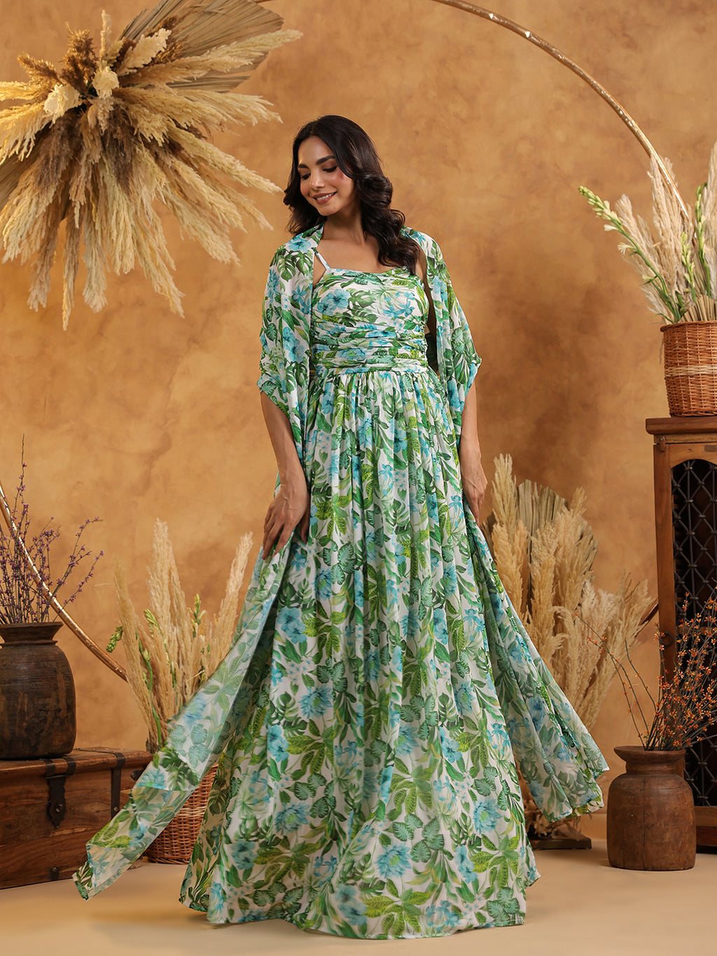 Tropical Fern Gown & Cape Set