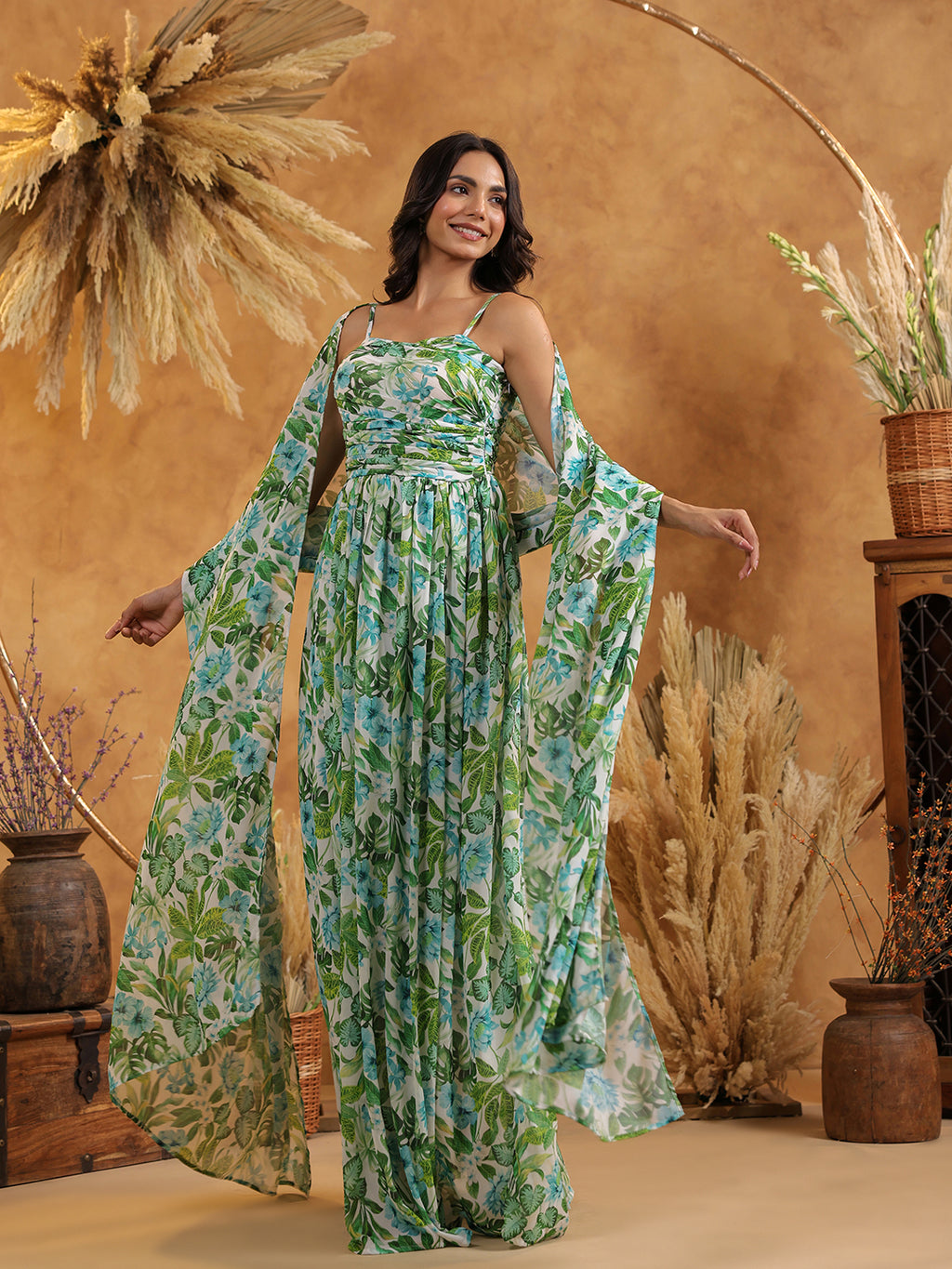 Tropical Fern Gown & Cape Set