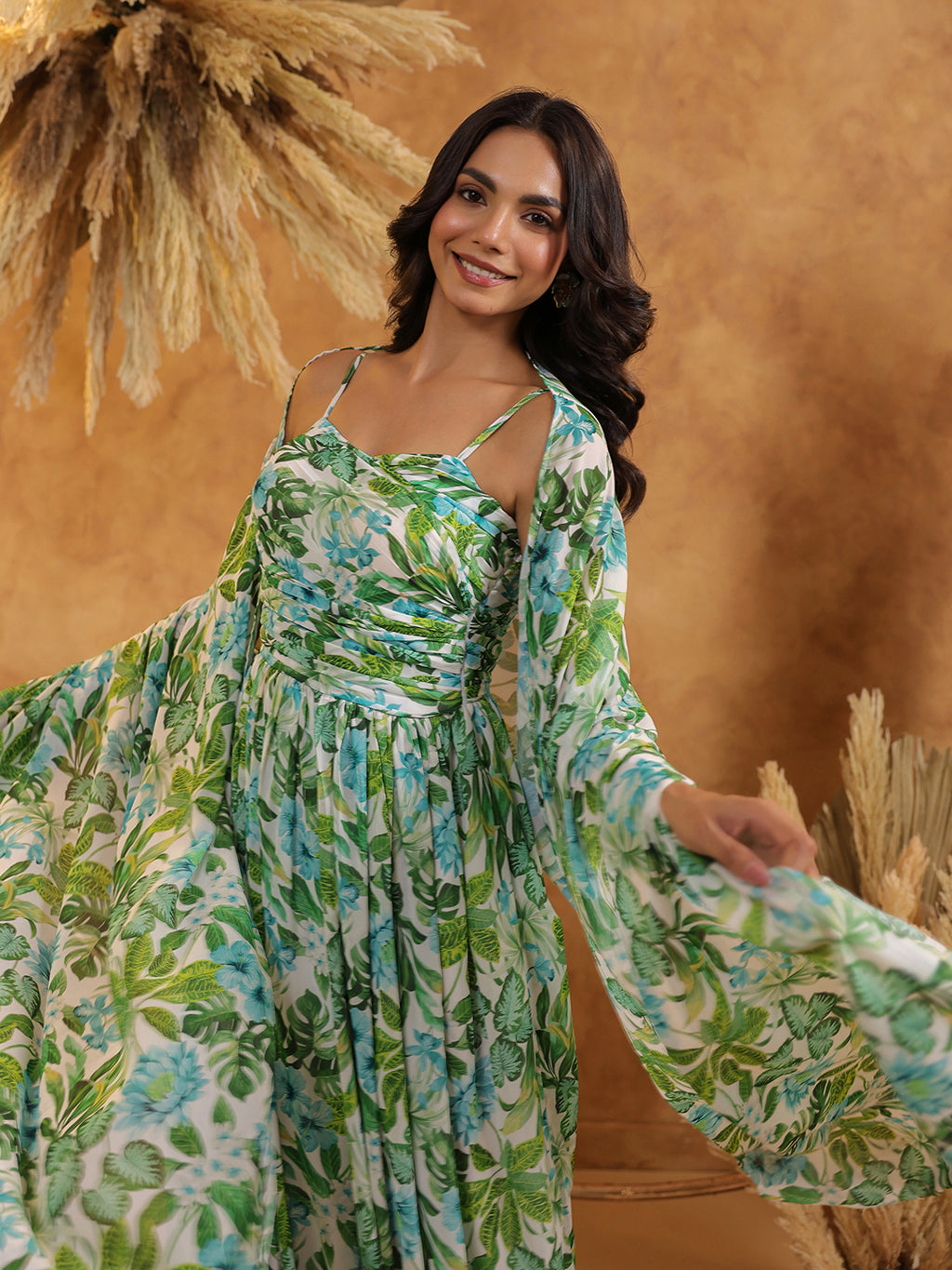 Tropical Fern Gown & Cape Set