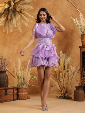 Embellished Lilac Ruffled Dress