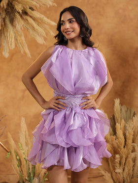 Embellished Lilac Ruffled Dress