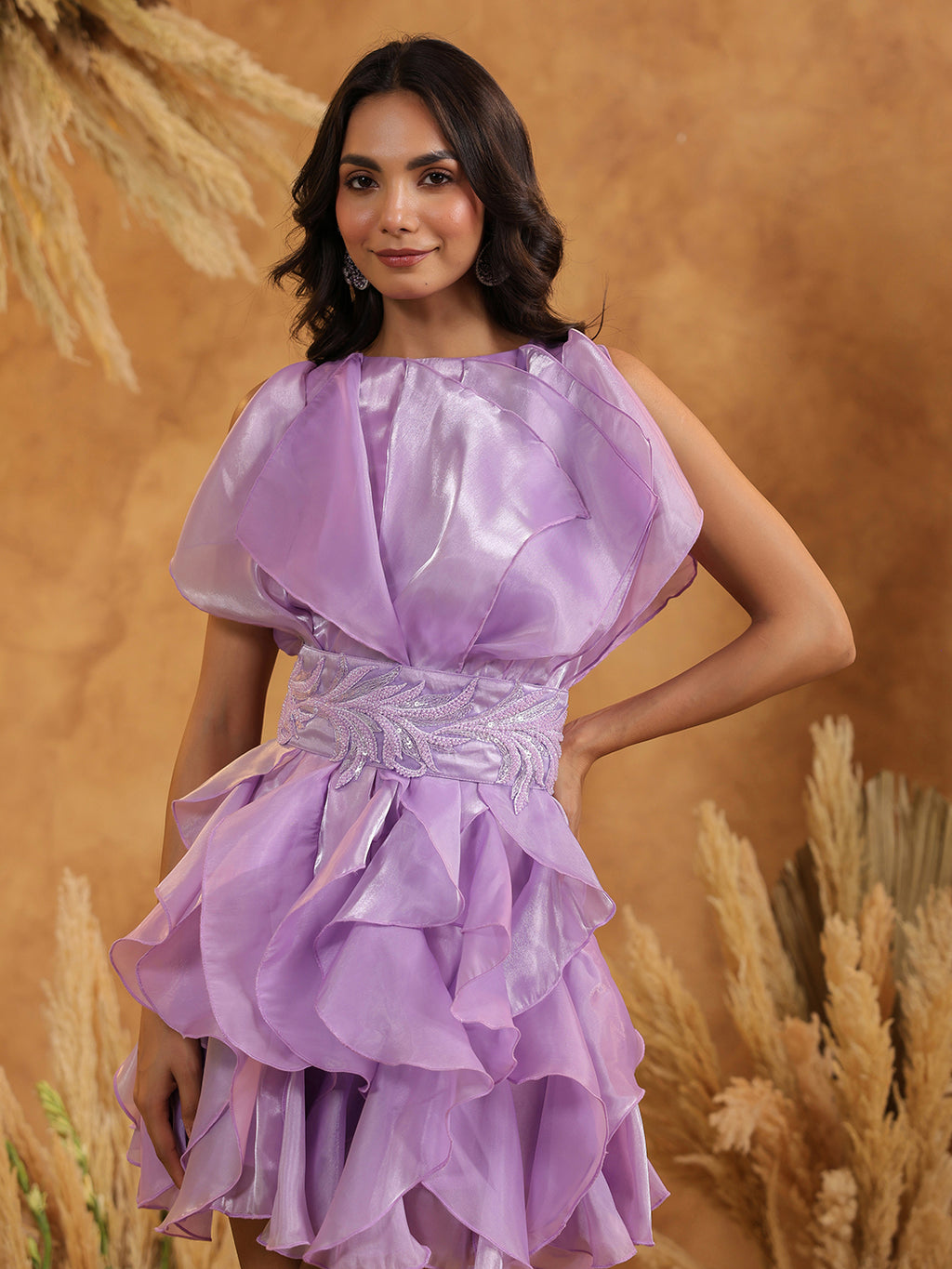 Embellished Lilac Ruffled Dress