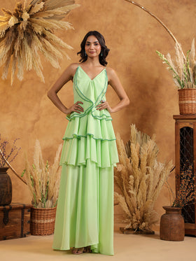 Mint Ruffle Cascade Gown