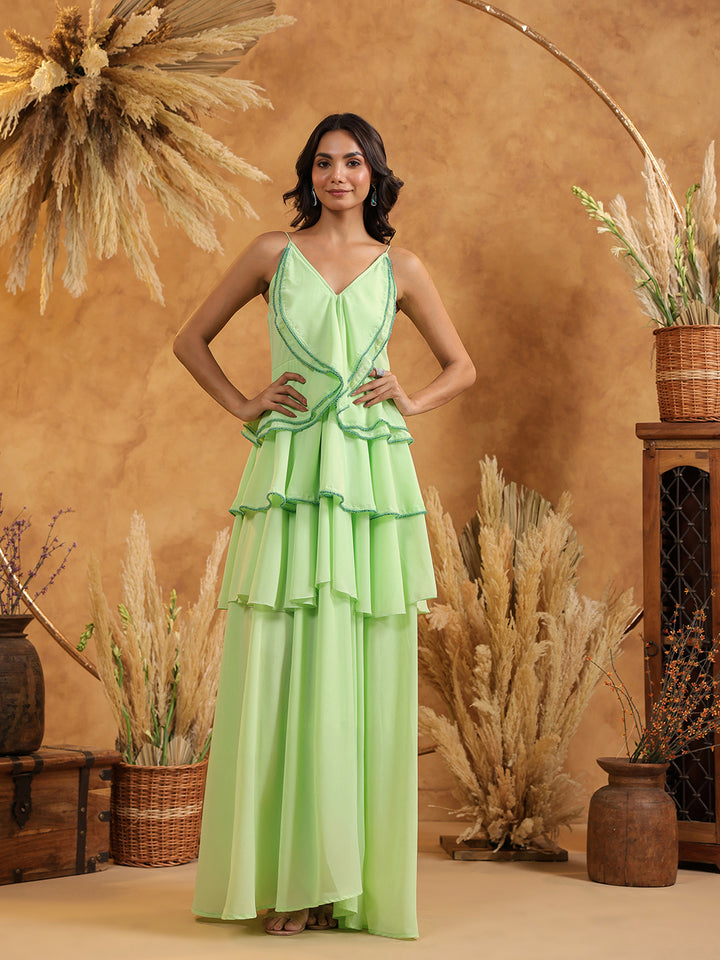 Mint Ruffle Cascade Gown