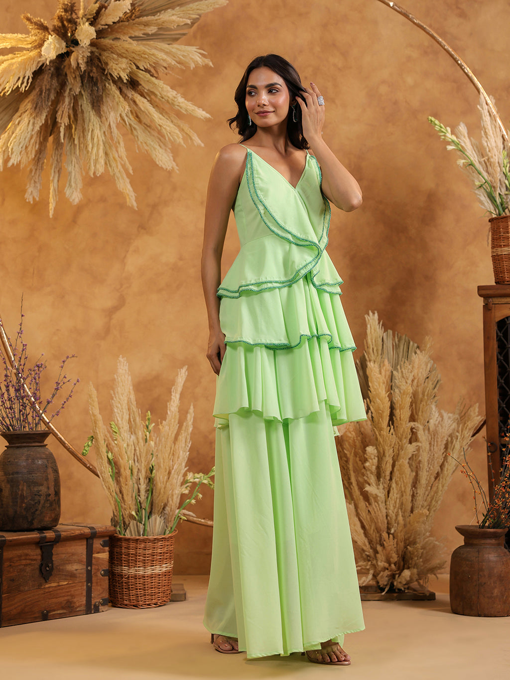 Mint Ruffle Cascade Gown