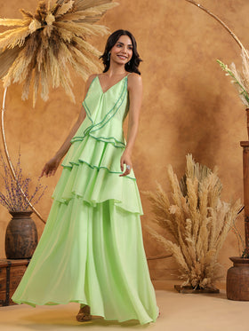 Mint Ruffle Cascade Gown