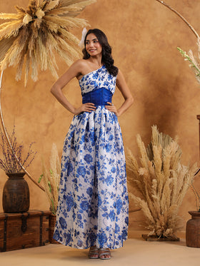 Blue Rose One-Shoulder Gown