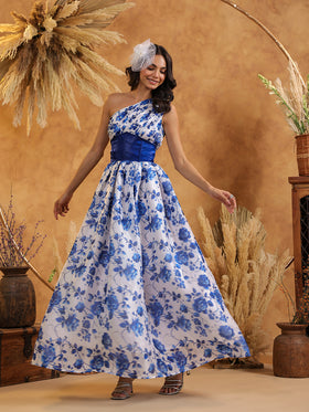 Blue Rose One-Shoulder Gown