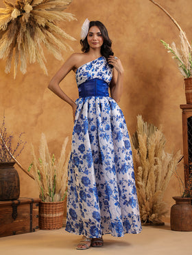 Blue Rose One-Shoulder Gown