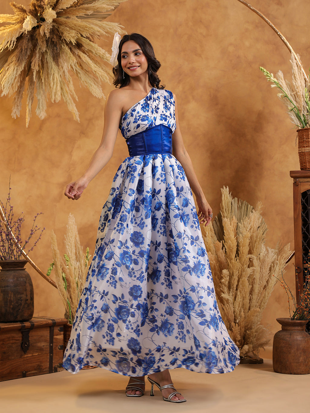 Blue Rose One-Shoulder Gown