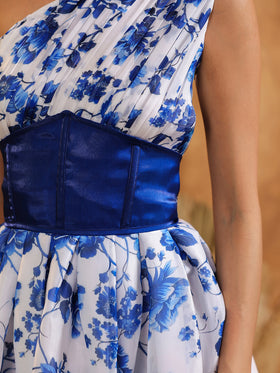 Blue Rose One-Shoulder Gown