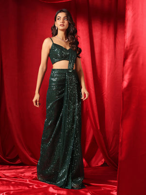 Emerald Dazzling Pre Draped Saree with Blouse