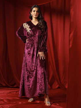 Rasin Velvet Drape Gown