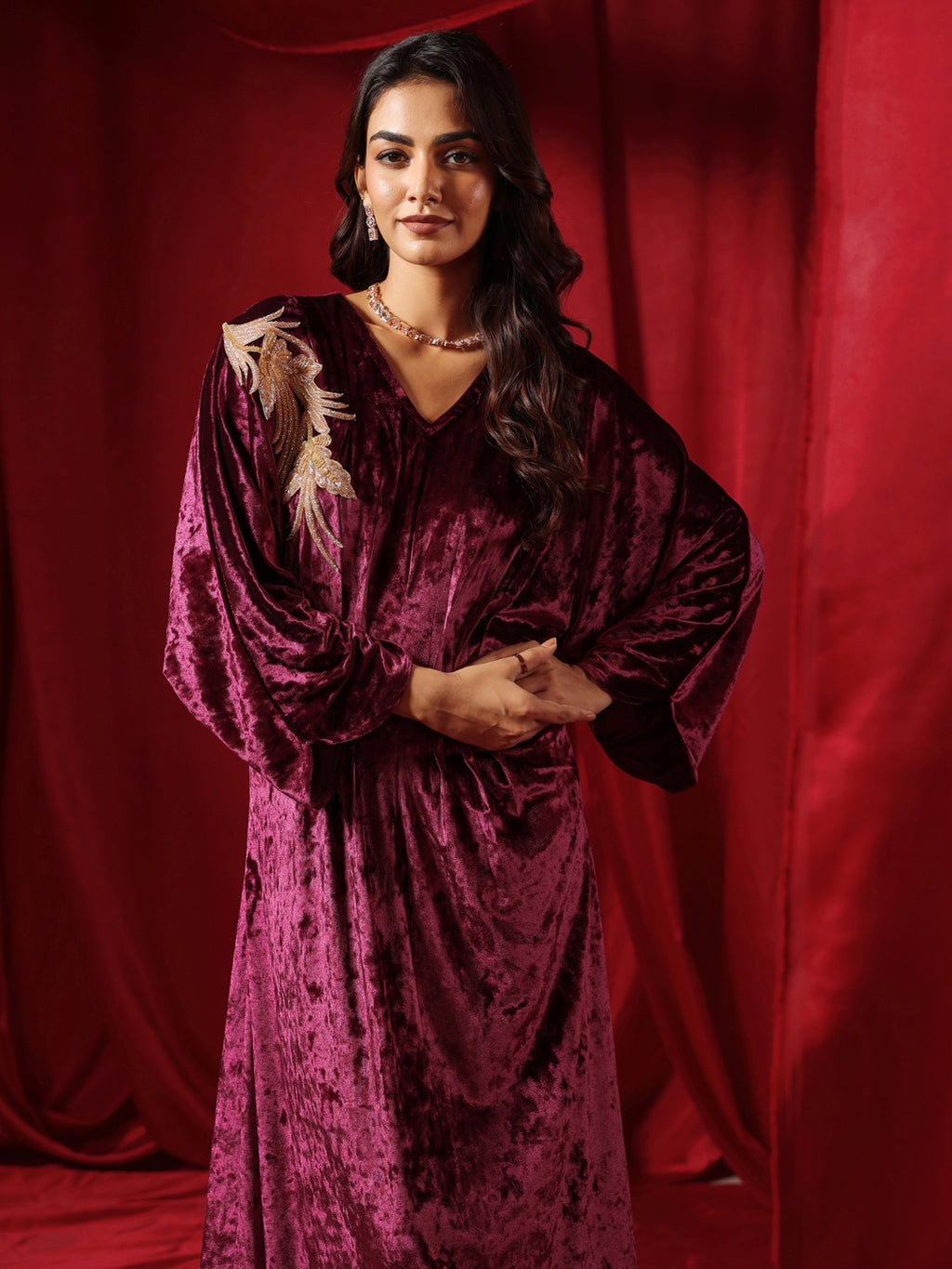 Rasin Velvet Drape Gown