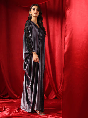 Mystic Slate Velvet Drape Gown