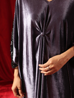 Mystic Slate Velvet Drape Gown