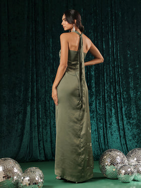 Olive Twist-Front Cutout Gown