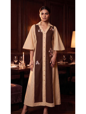 Latte Espresso Brown Embellished Shirt Dress